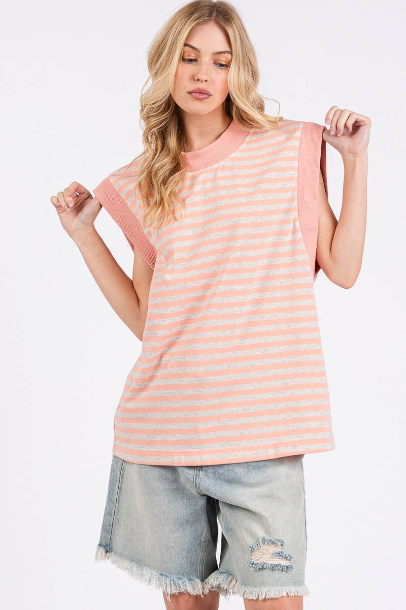 STRIPED TERRY CAP SLEEVE TOP