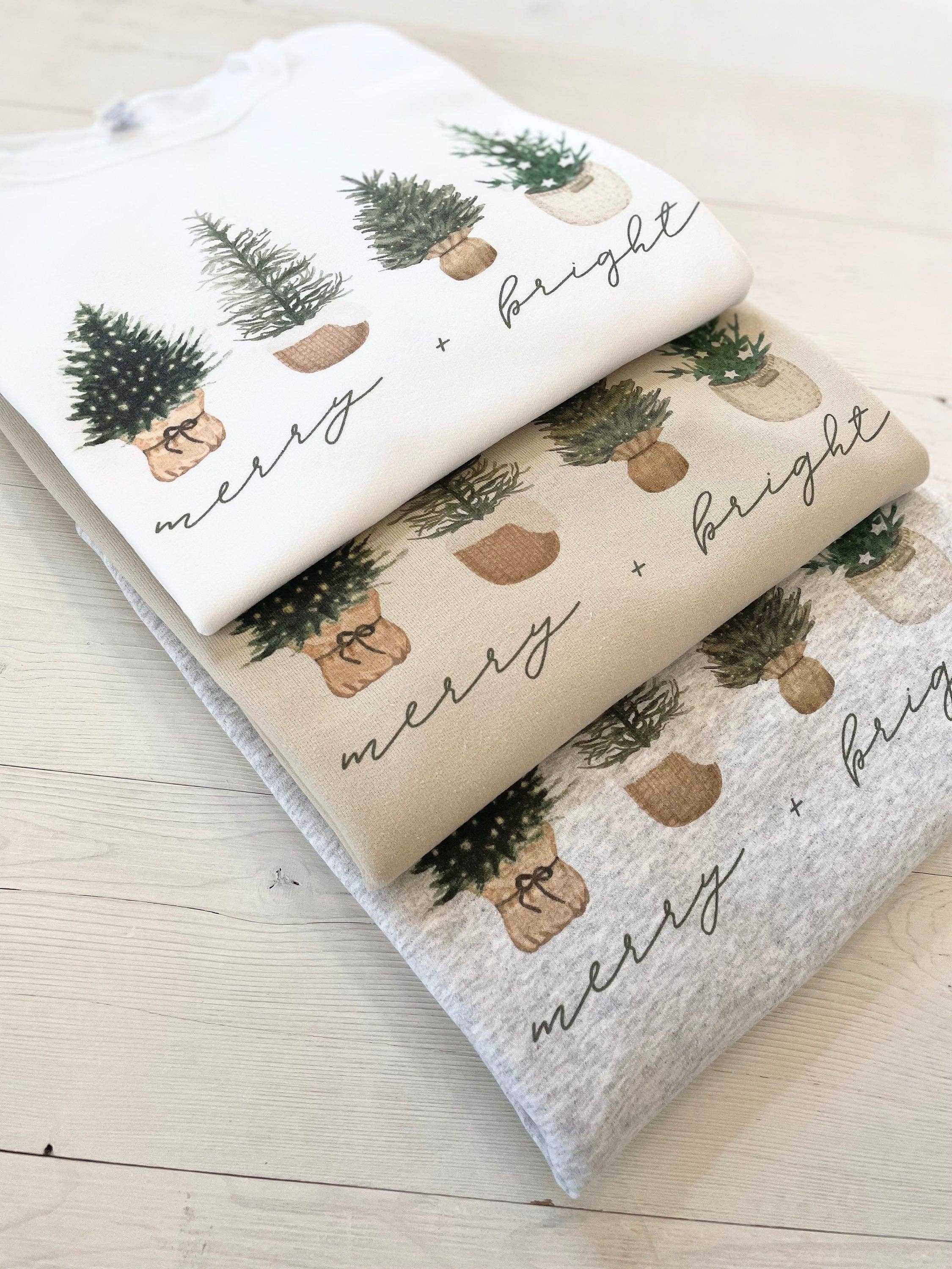 Four Basket Tree Womens Christmas Sweatshirt: Light Gray / XXL