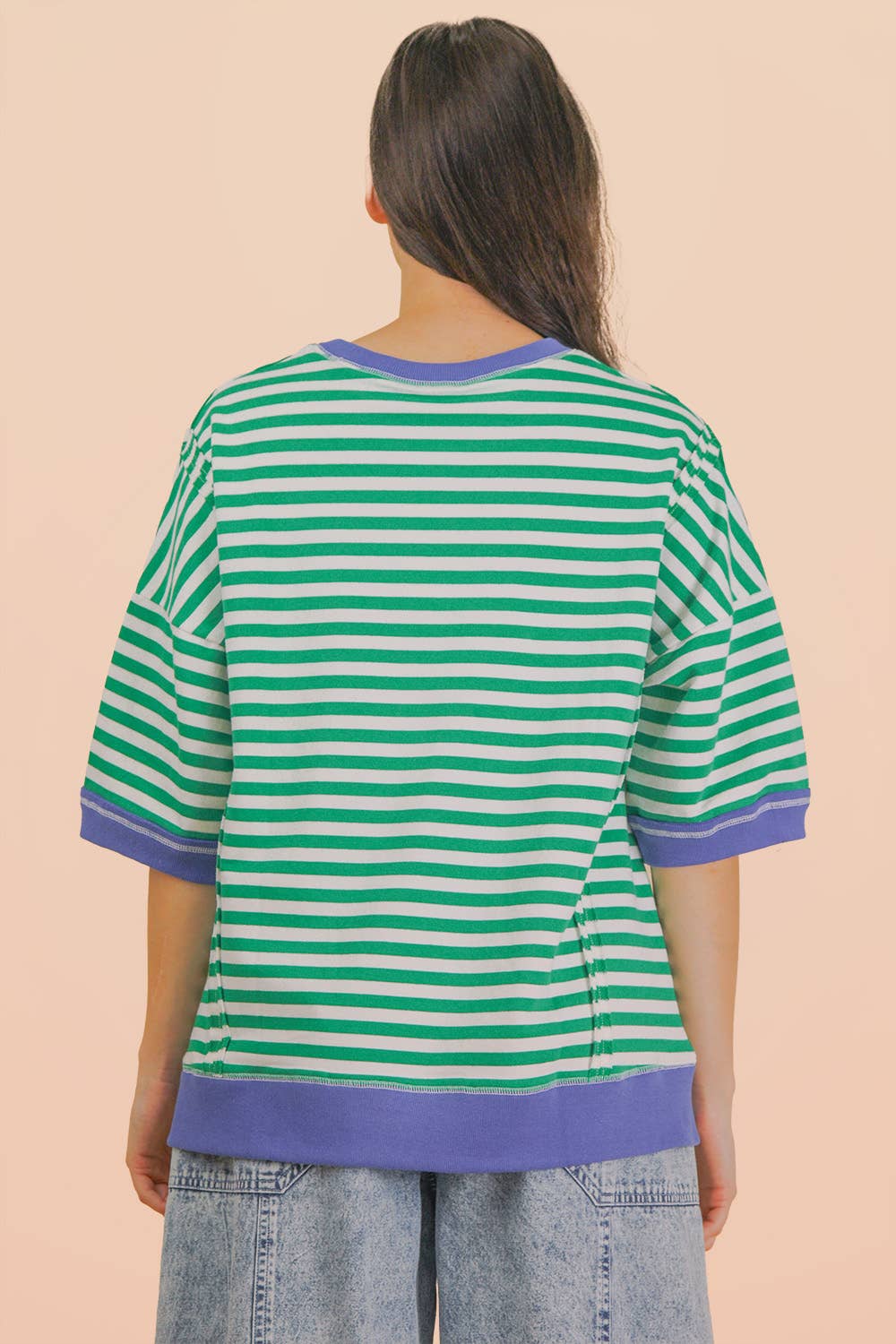 Kelly and Cream Oversized Stripe Casual Knit Top