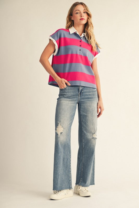 Fuchsia and Cornflower Polo Top