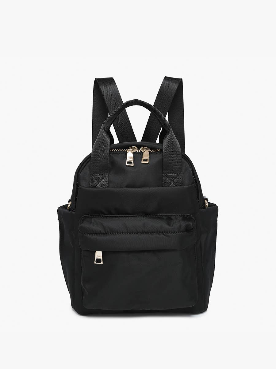 Rita Nylon Backpack w/ Front Pocket & Long Strap: Dark Olive