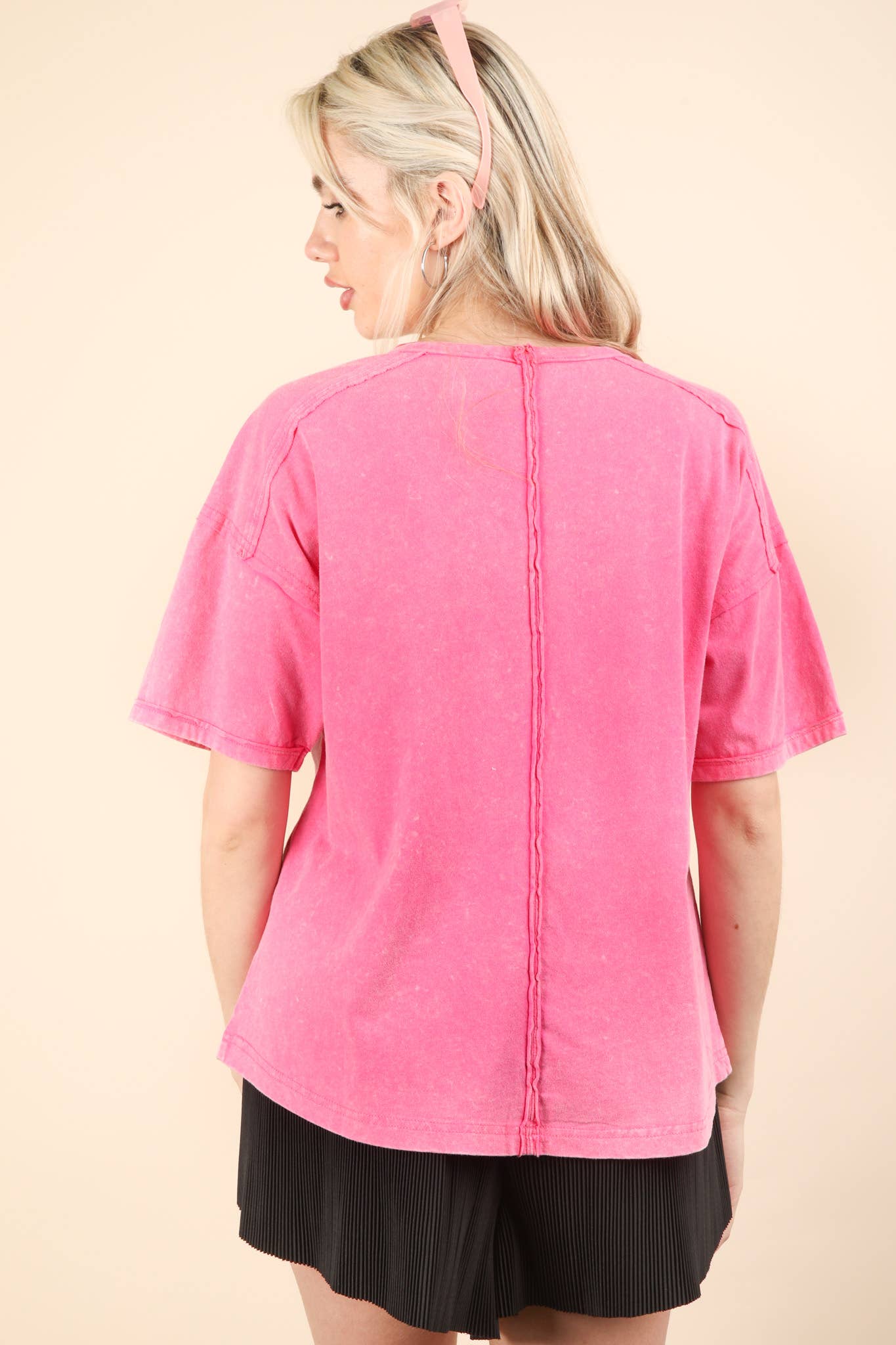 Perfectly Pink Short Sleeve Washed Knit Pocket Tee