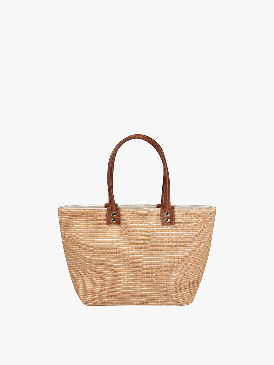 *SALE* R2271 Angelica Small Straw Tote w/ Dual Handles: Tan
