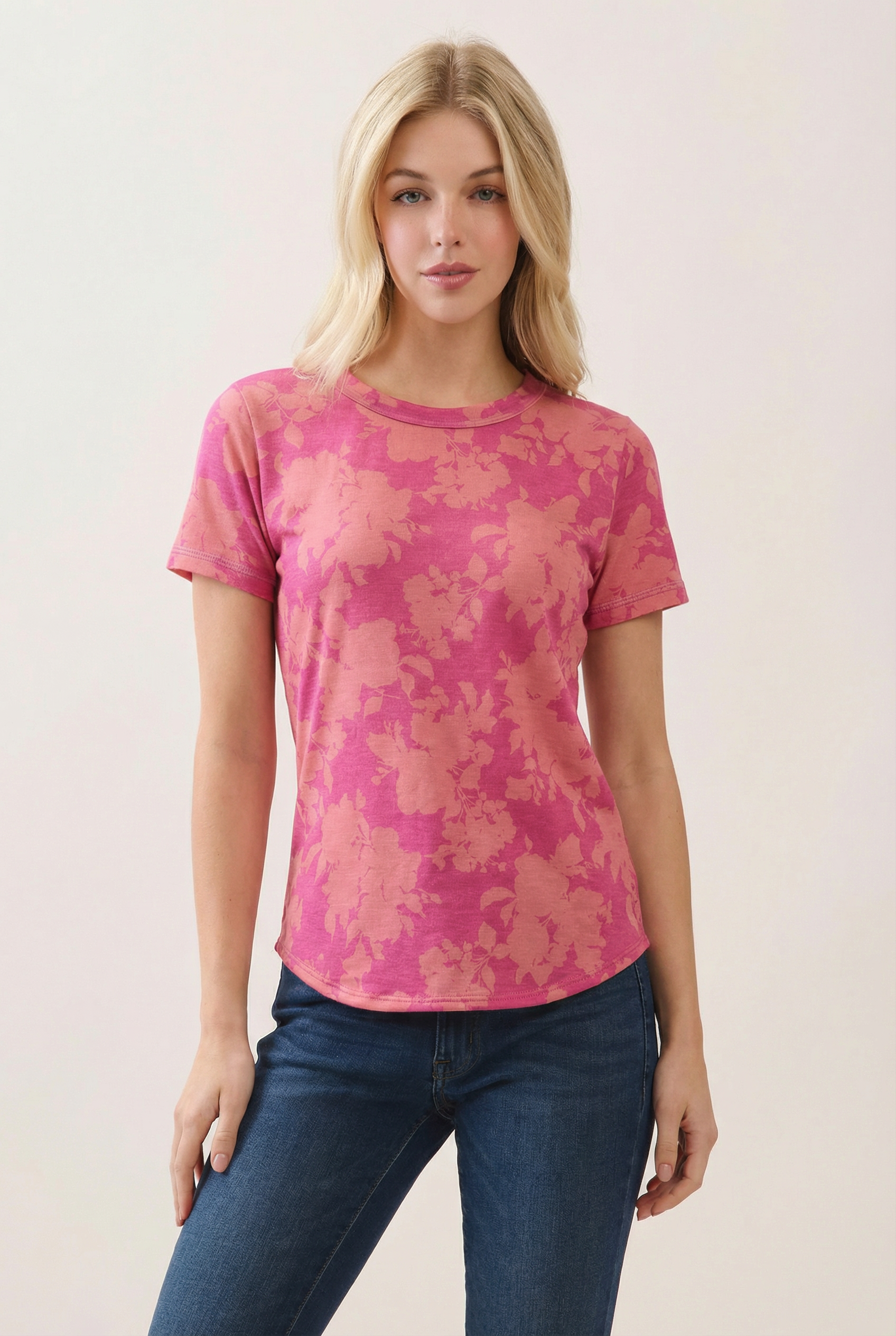 Floral Print Short Sleeve Tee: Floral / XL