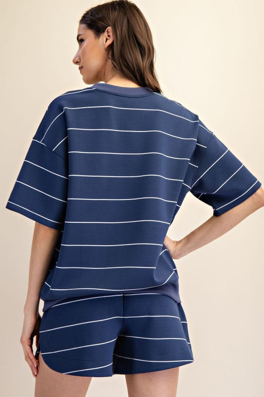 Samantha Navy Scuba Striped Top -Top Only