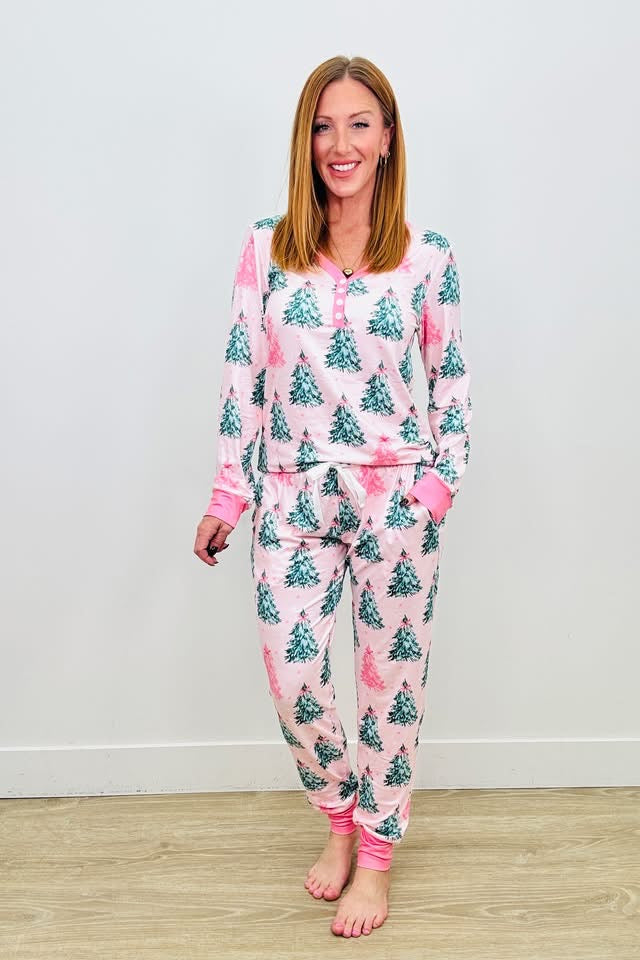 •PREORDER• Littles or Ladies Pink Trees Pajamas