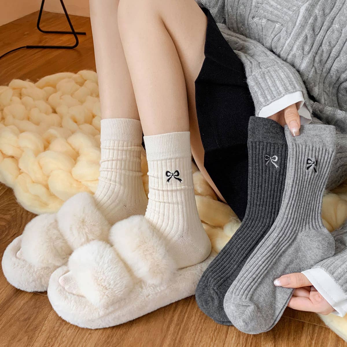 Bow Embroidered Crew Socks –Cute, Stylish