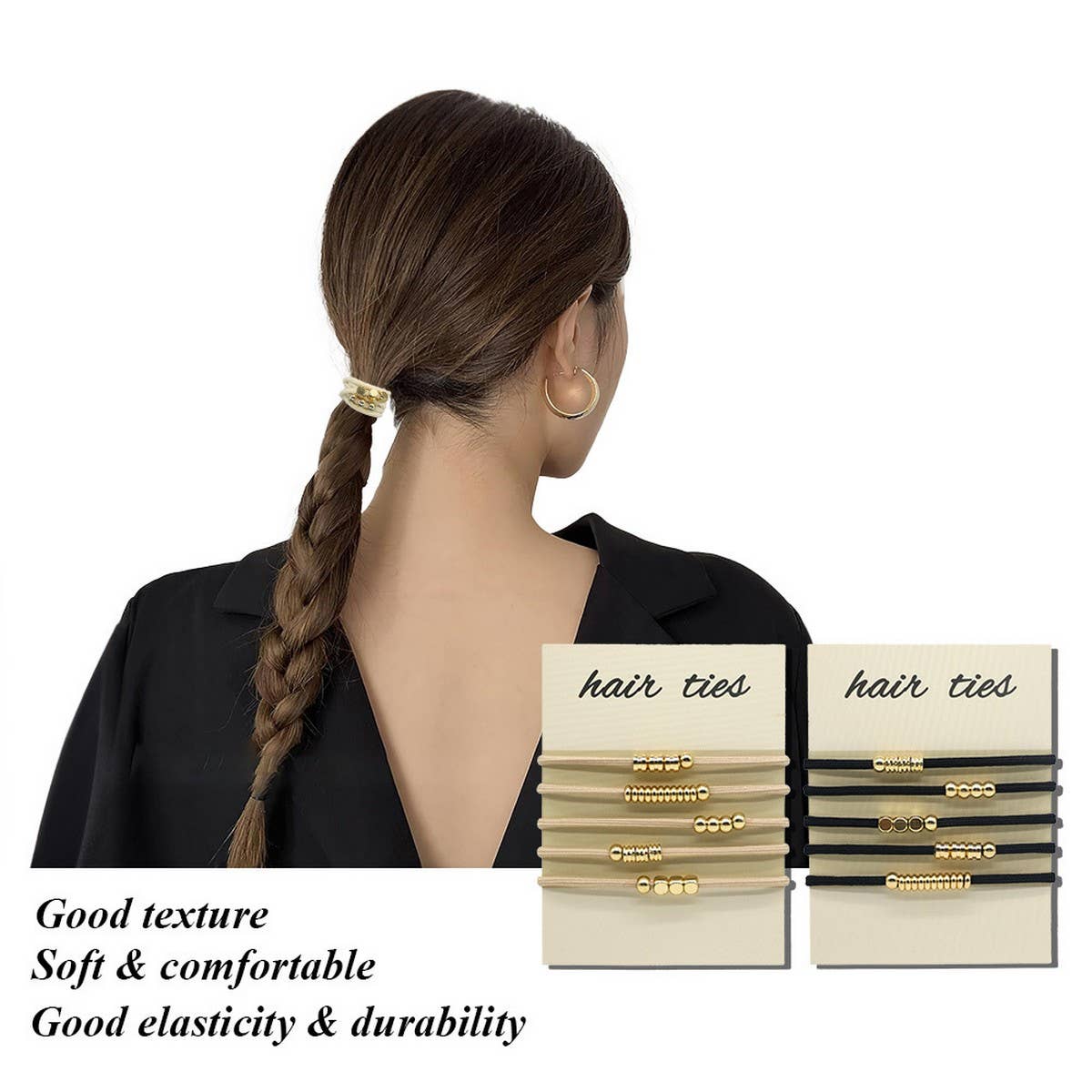 Beaded Boho Hair Ties Black