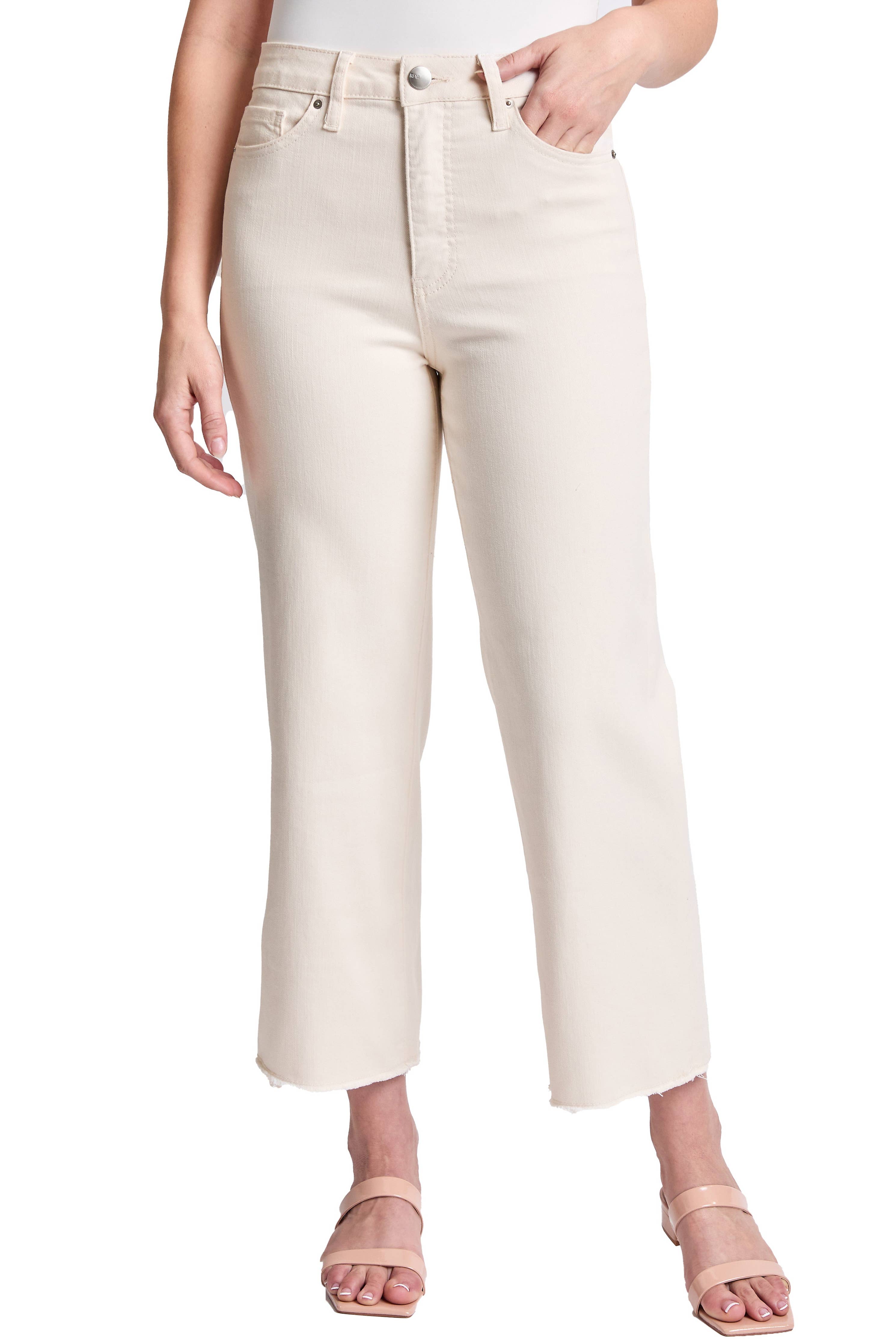 Plus Size Chloe High Rise Cropped Wide Leg Jeans- Off White