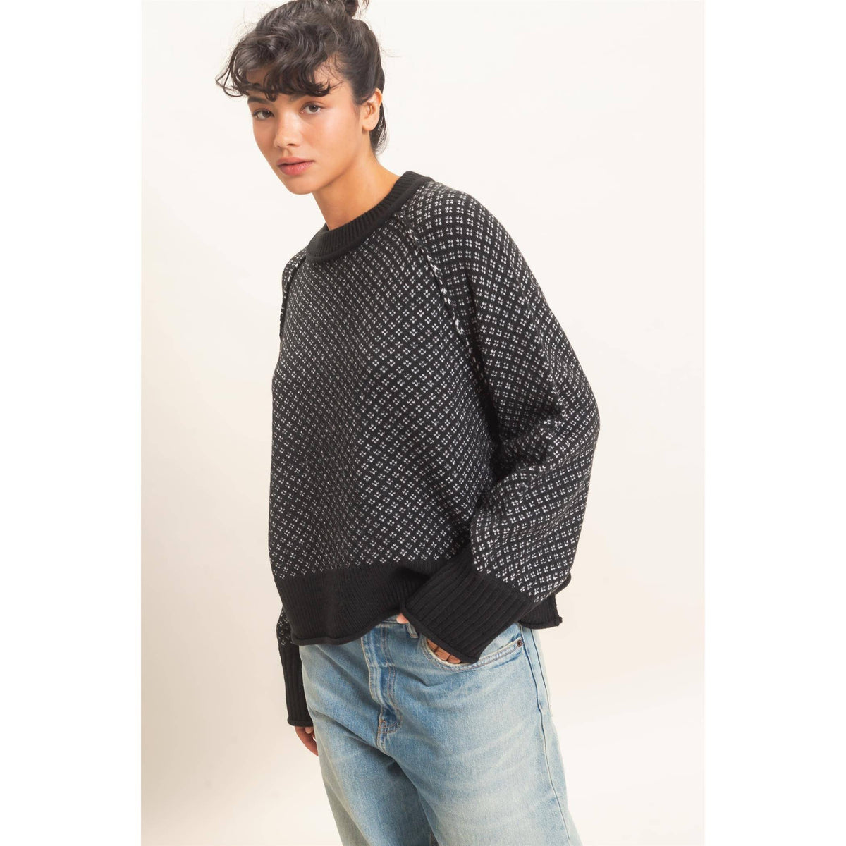 Britton Patterned Mock Neck Sweater