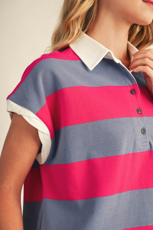 Fuchsia and Cornflower Polo Top