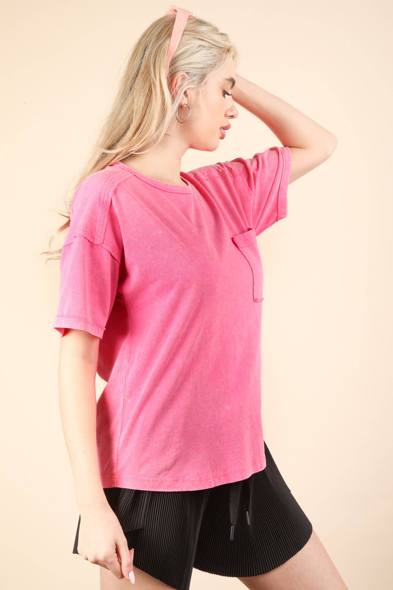 Perfectly Pink Short Sleeve Washed Knit Pocket Tee