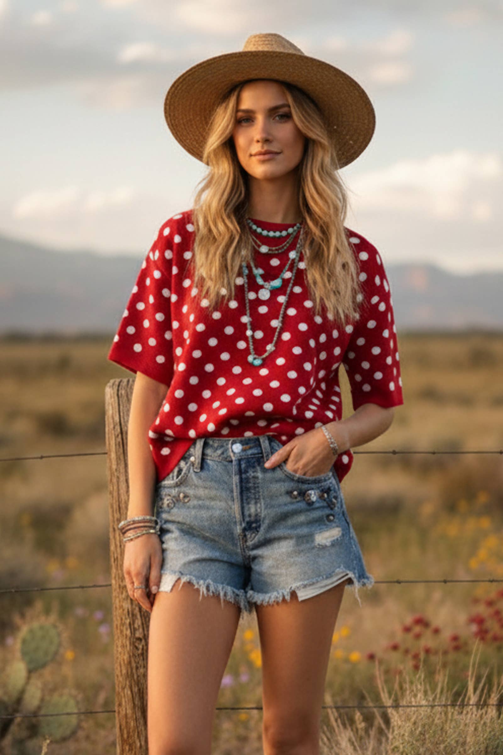 Larken Red Oversized Polka Dot Sweater Top