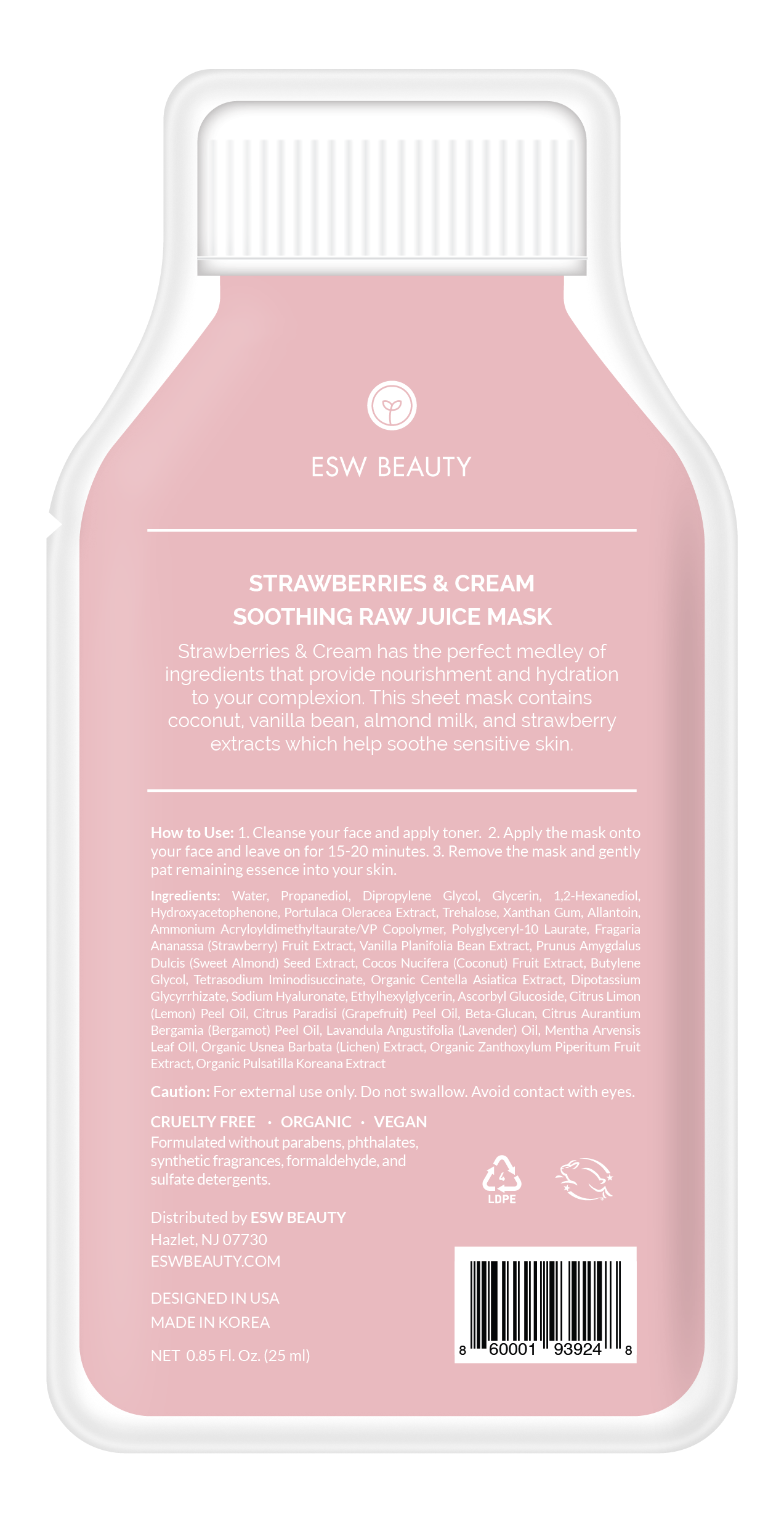 Strawberries and Cream Soothing Raw Juice Sheet Mask: With Peg Hole