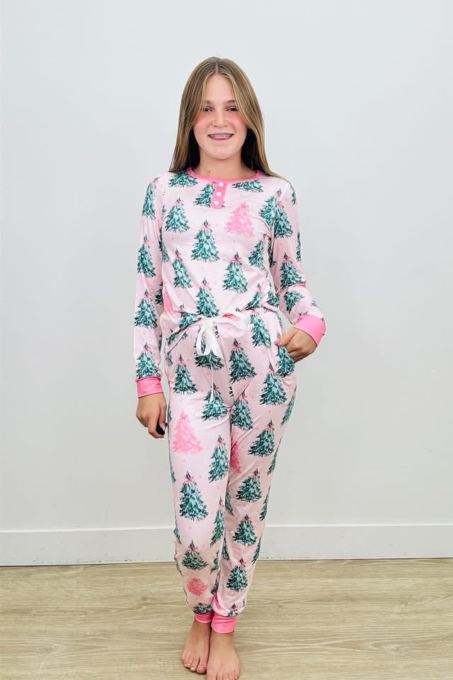 •PREORDER• Littles or Ladies Pink Trees Pajamas