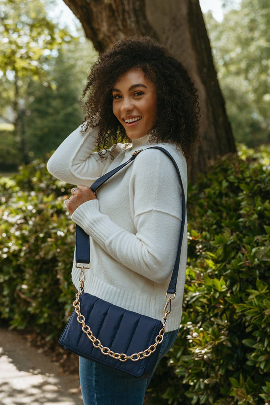 Lala Quilted Chain Crossbody: Navy