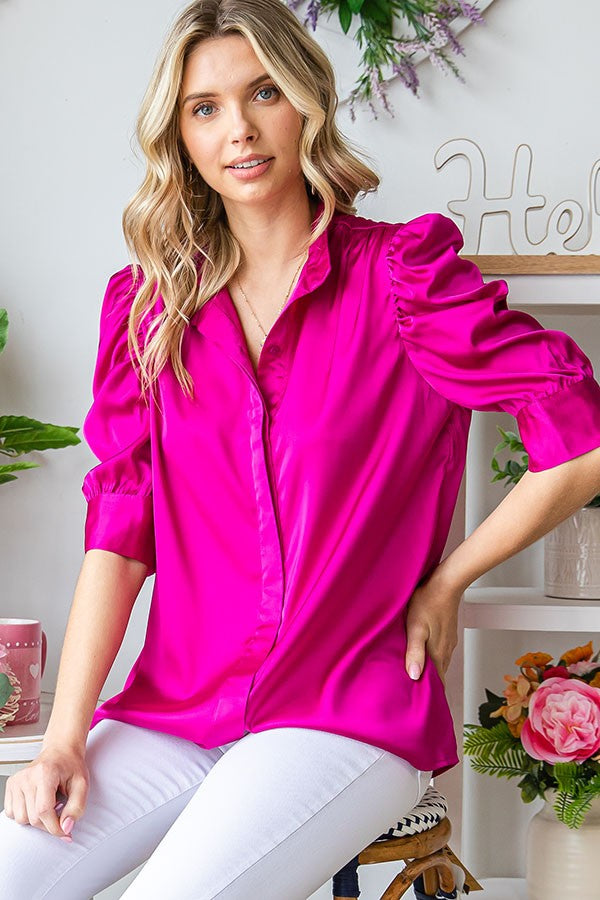 Magenta Satin Blouse