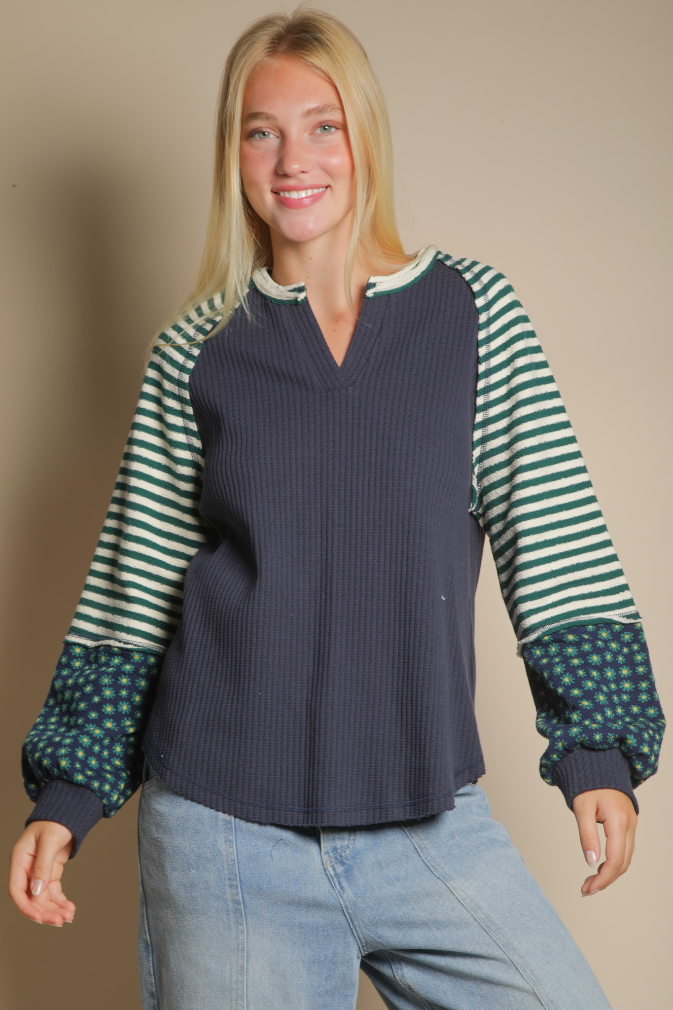 Lark Flora and Stripe Accent Top