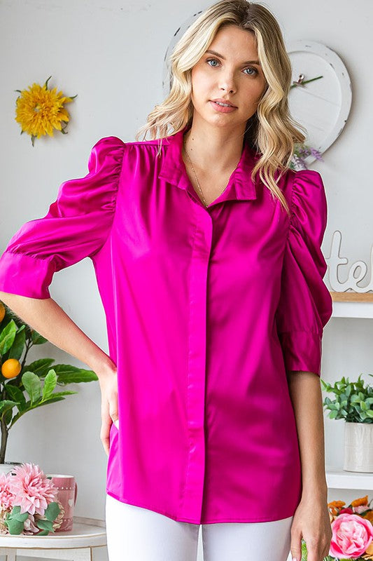 Magenta Satin Blouse