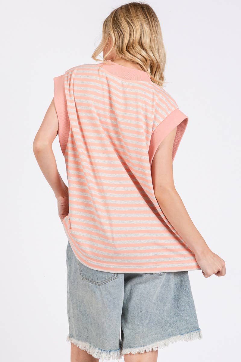 STRIPED TERRY CAP SLEEVE TOP