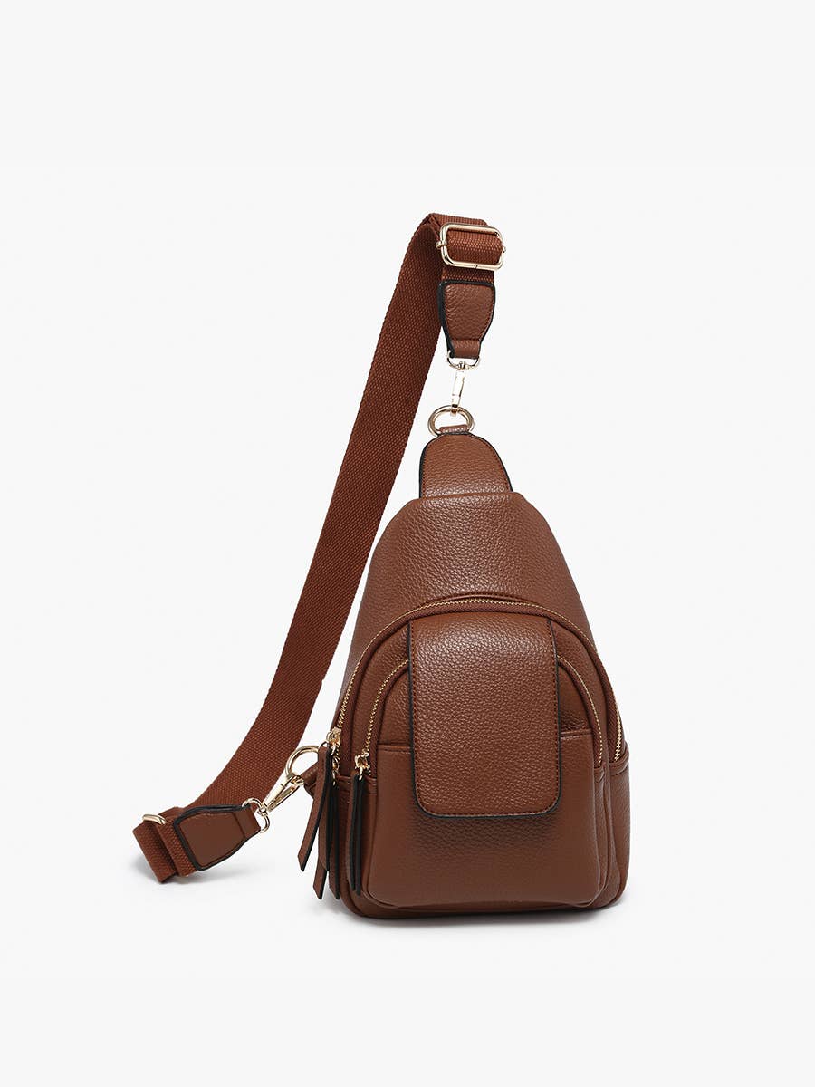 Sophia Sling Bag w/ Flapover Pocket: Brown