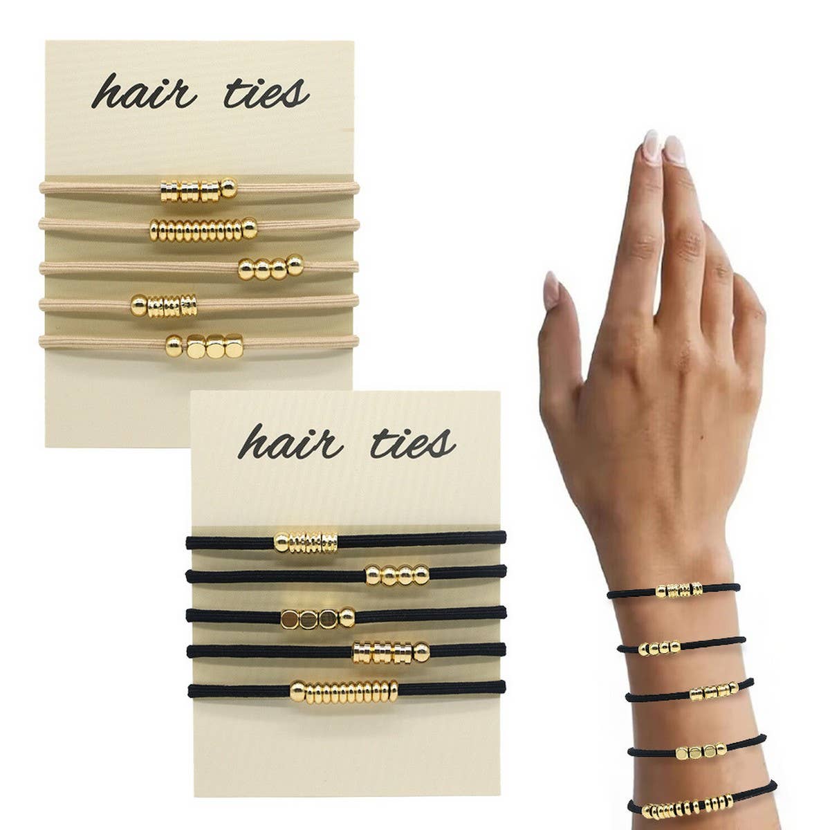 Beaded Boho Hair Ties Black