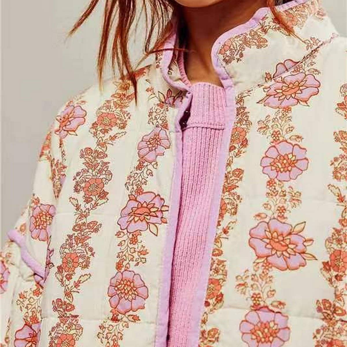 COLOUR-BLOCK FLORAL PRINT QUILTED Jacket Orange / MEDIUM ONLY