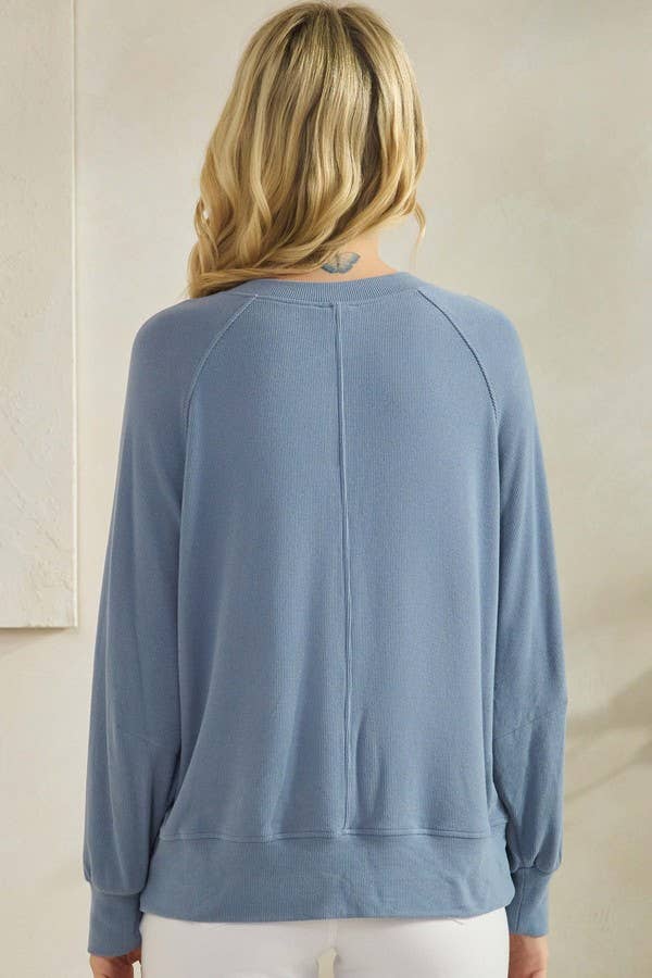 Soft Start Ribbed Henley Long Sleeve Top
