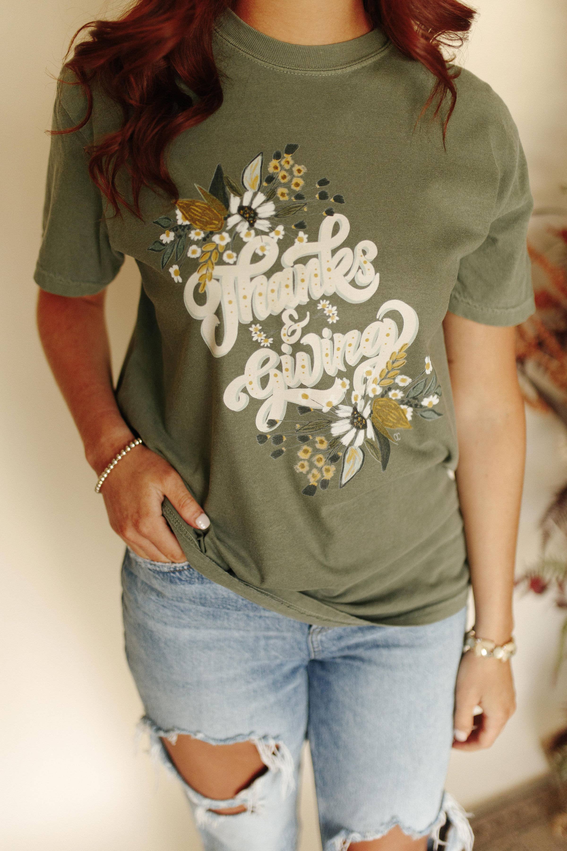 Olive Green Thanks & Giving Tee