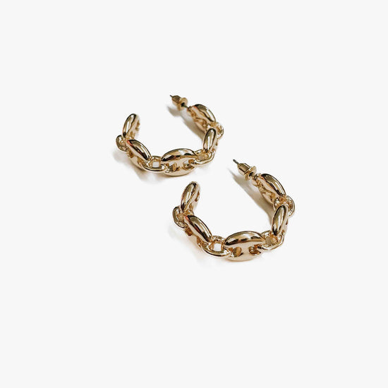 Golden Oval Link Hoop Earrings