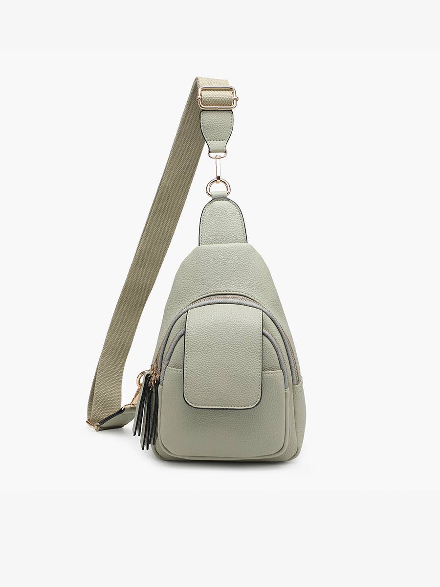 M2532 Sophia Sling Bag w/ Flapover Pocket: Brown