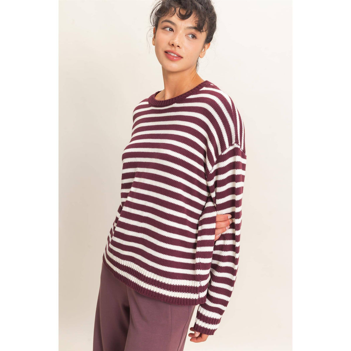 Find the Beginning Striped Crew Neck Sweater