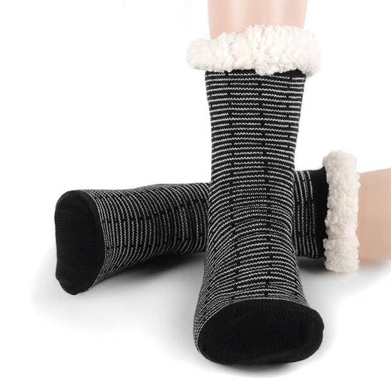 Mini Stripe Plush Fleece Lined Sherpa Slipper Socks