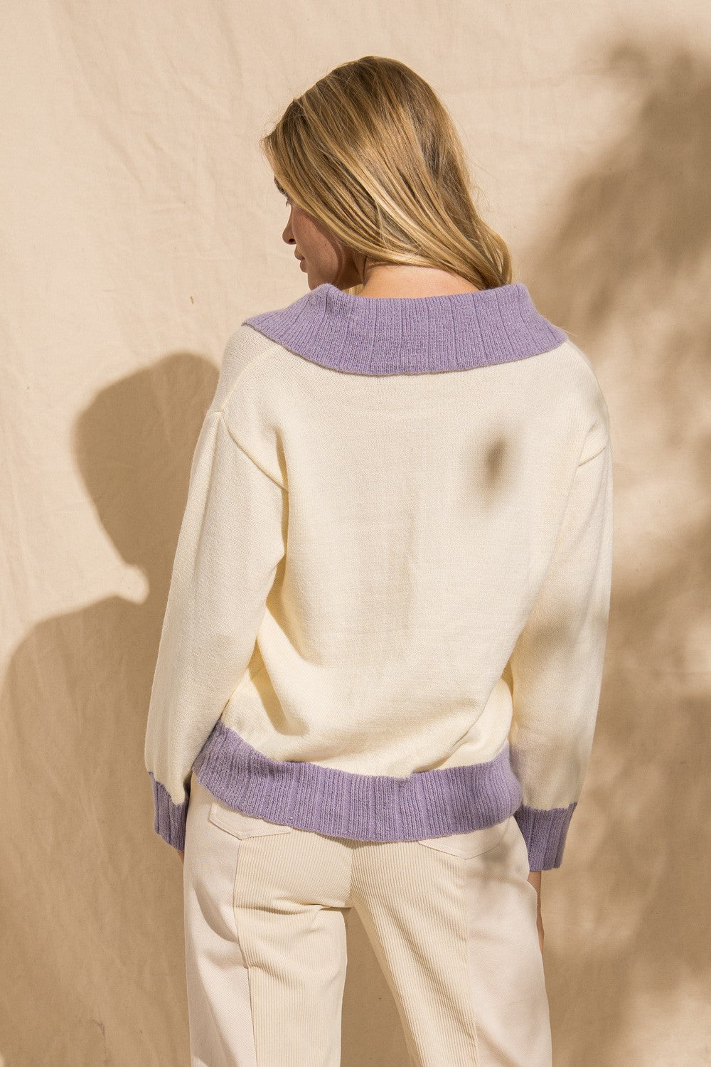 Jessie Lavender Trim Sweater