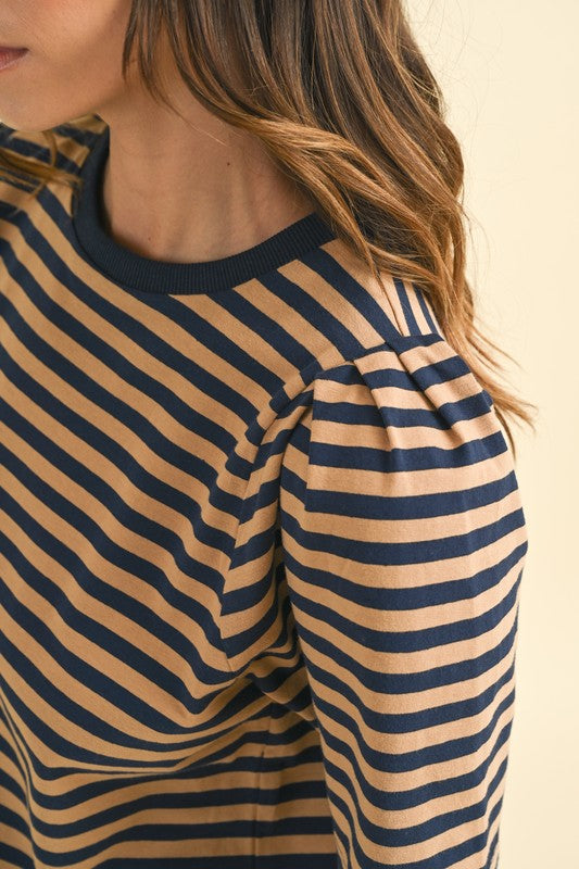 Coffee Shop Striped Puff Sleeve Tee