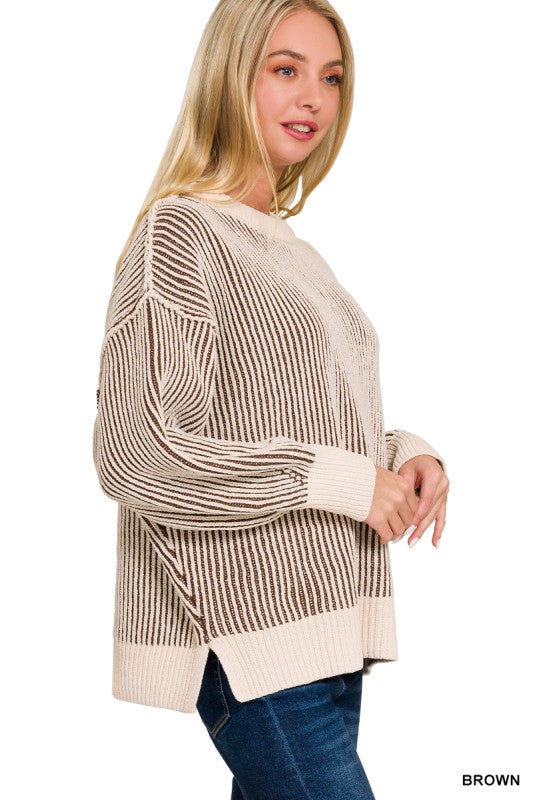 Changing Seasons Soft Stripe Sweater - Brown/Cream