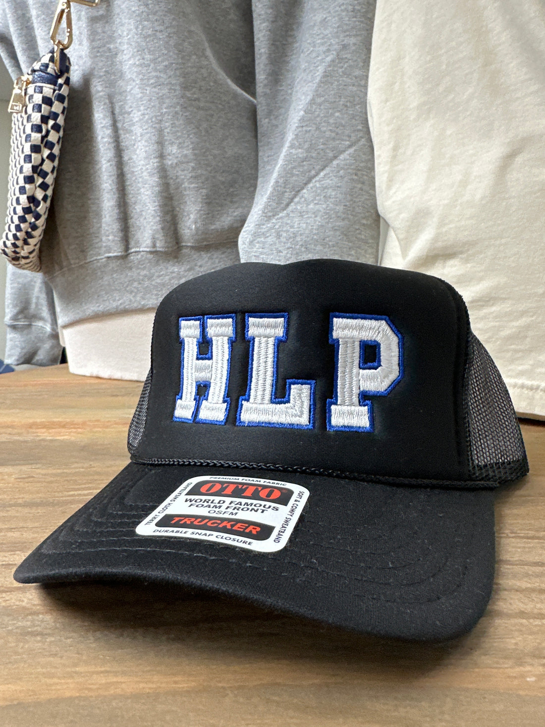 HLP Embroidered Trucker Hat - Varsity Font: Black