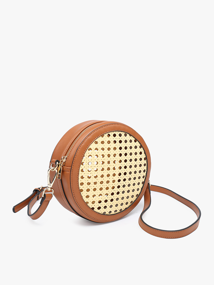 Francis Rattan Circular Crossbody: White/Grey