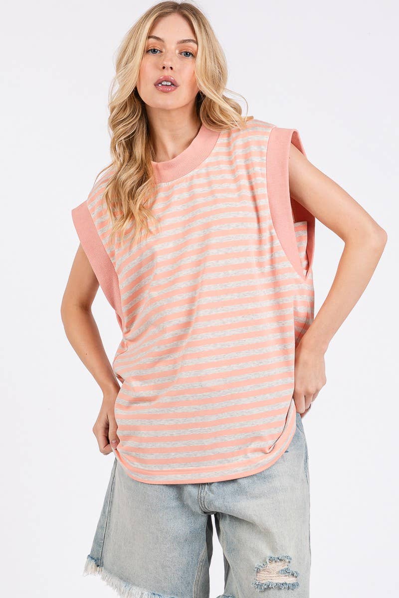 STRIPED TERRY CAP SLEEVE TOP