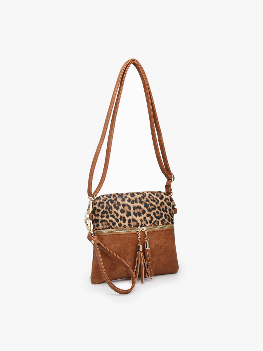 Tara Double Zip Crossbody Bag/Wristlet: Black/Brown