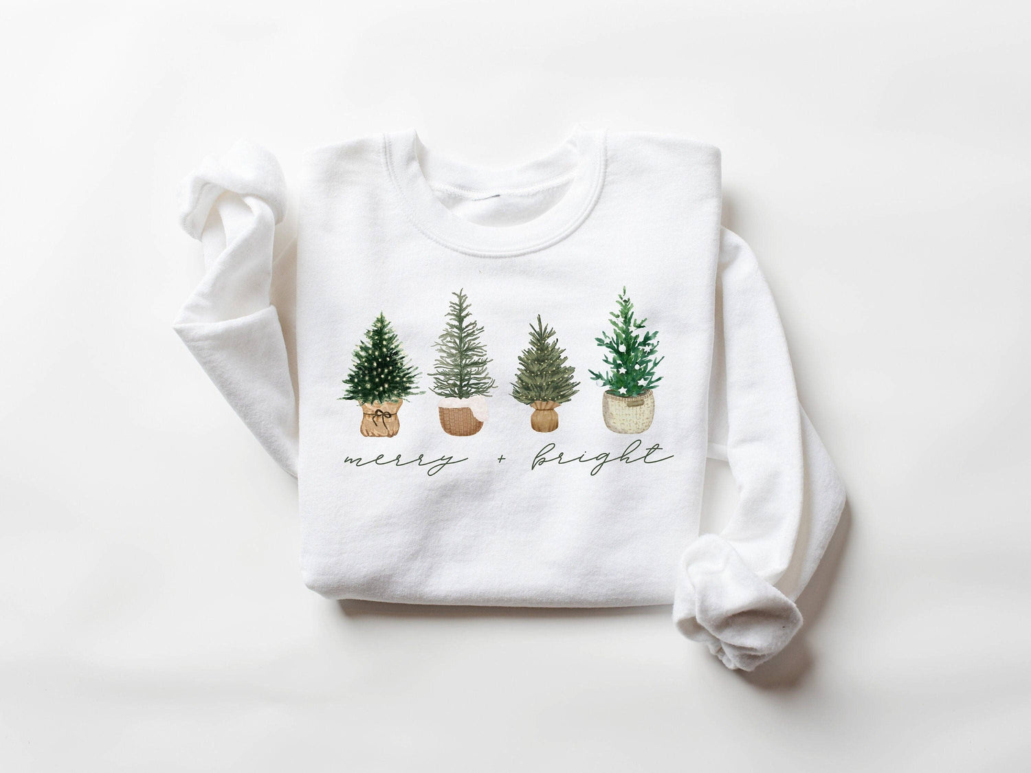 Four Basket Tree Womens Christmas Sweatshirt: Light Gray / XXL