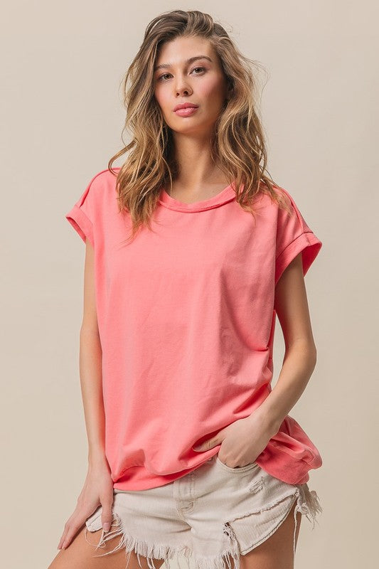 Coral  French Terry Relaxed Tee