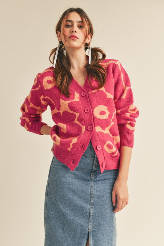 Fiona Magenta Coral Cardigan