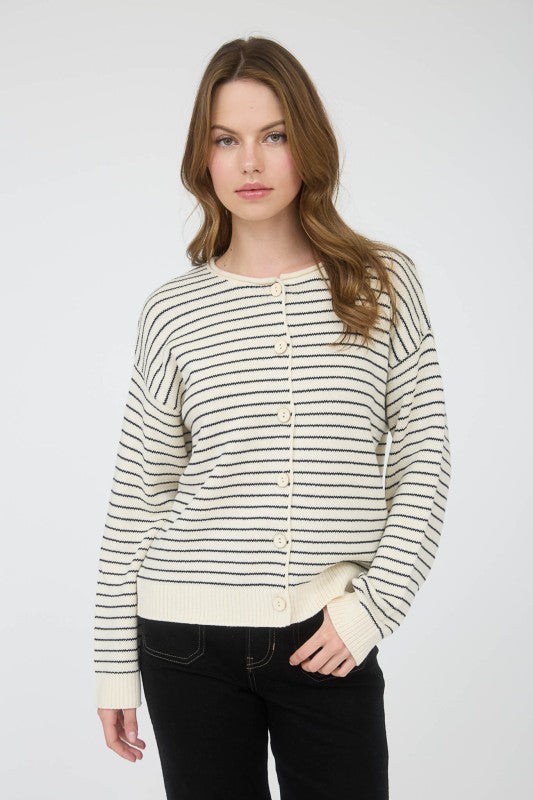 Button Me Up Striped Cardigan Sweater