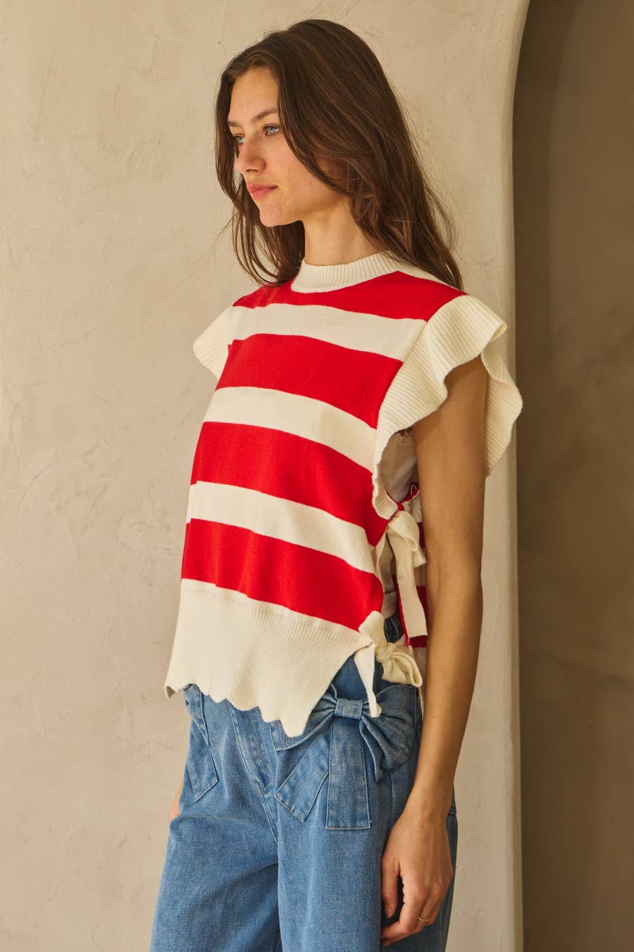 Bold Striped Knit Seater Top: Red Combo