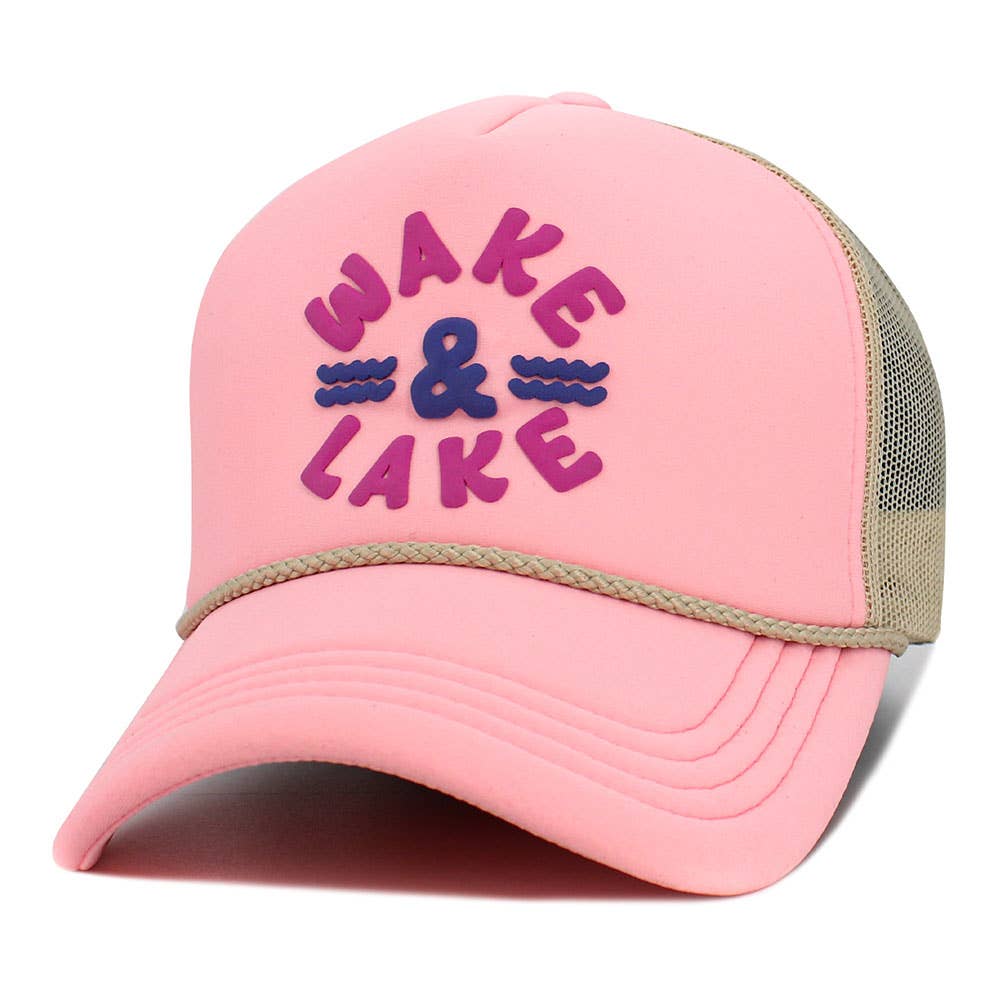 WAKE LAKE Mesh Back Trucker Hat: Light Blue,White