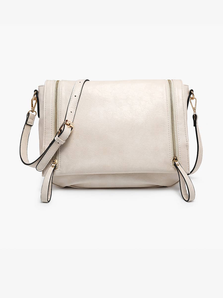 Foster Distressed Dual Zip Crossbody: Off White