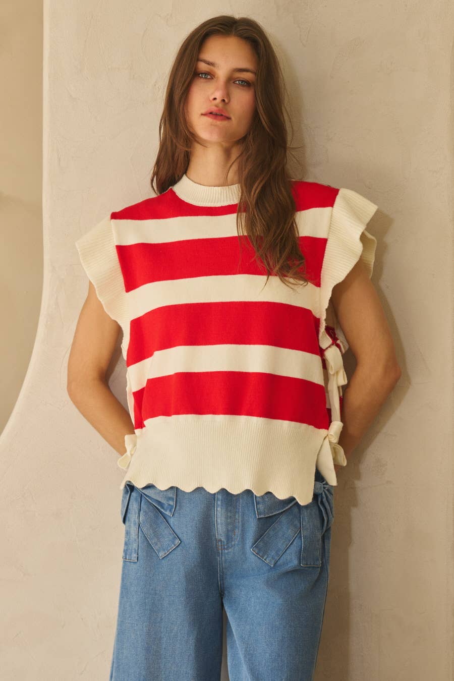 Bold Striped Knit Seater Top: Red Combo