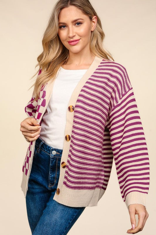 Found A New Way Magenta Cream Cardigan