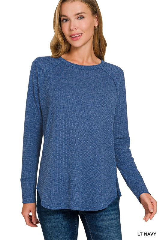 Light Navy Mini Waffle Top